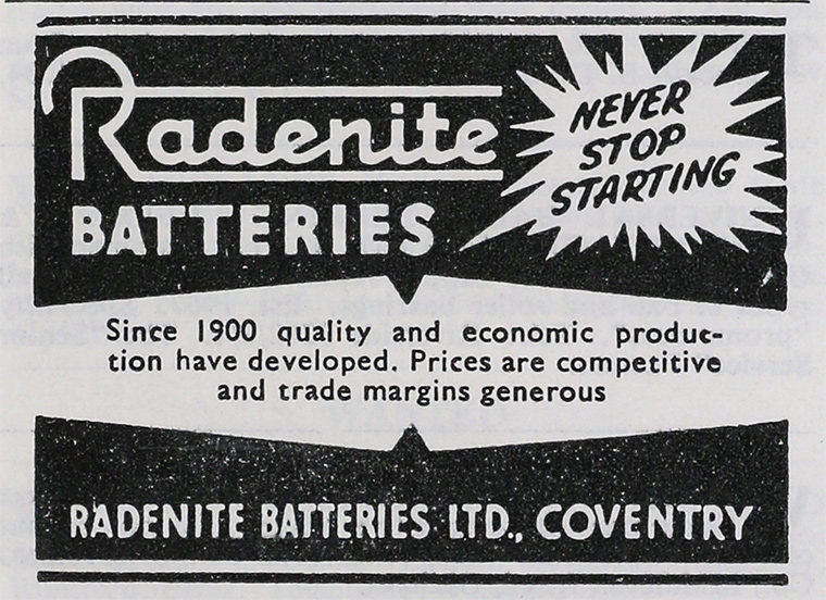 Image of Radenite 'Never Stop Starting' campaign print advert from the late 1950s